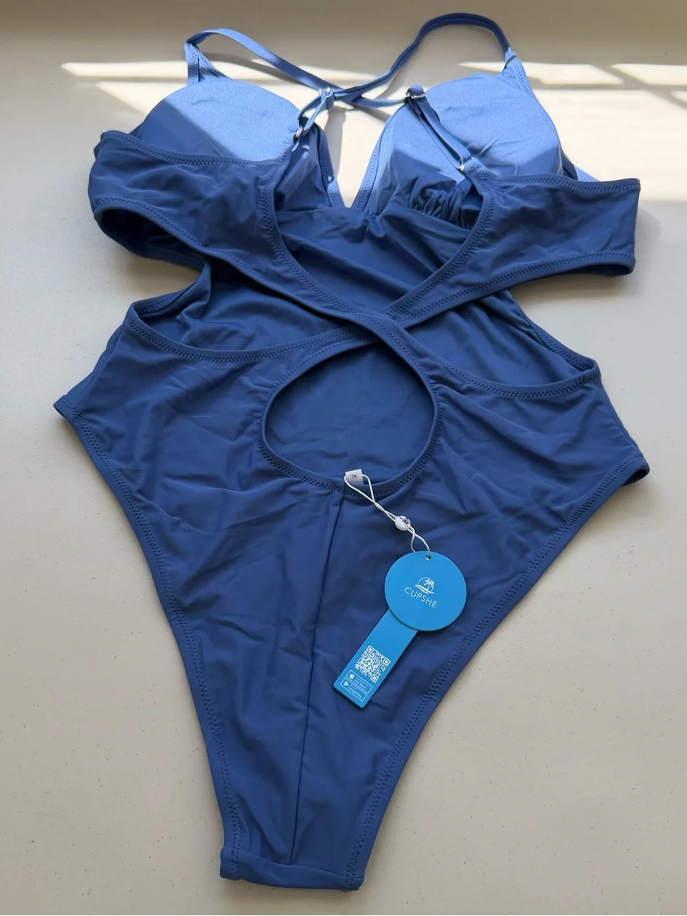 Cupshe One Piece Swimsuit Blue Solid Cut-Out High Leg Size XL